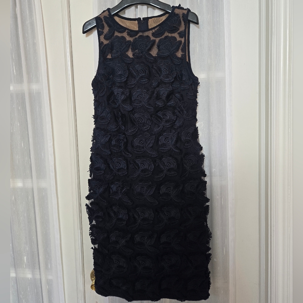 Ralph Lauren Navy Floral Appliqué Midi Dress